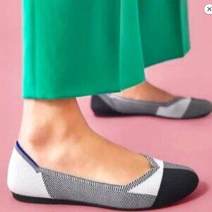 Rothy's Womens Captoe Round Toe Flat Size 7 Black/Gray/White/Beige Buffalo Plaid